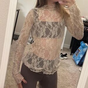 Jade by Jane White Lace Long Sleeve Layering Top Small